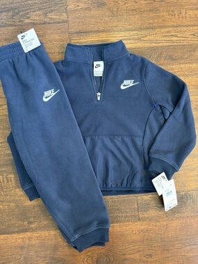 Nike Boys 7 Fleece 1/2 Zip Pullover + Joggers NEW Blue Toddler Athletic Set